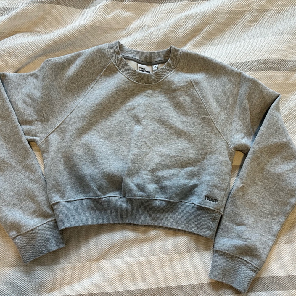 TNA sweatfleece cropped crewneck sweater grey